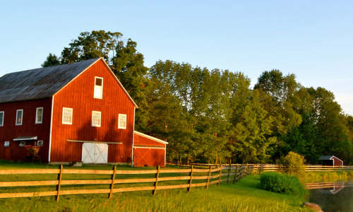 Barn with sunset